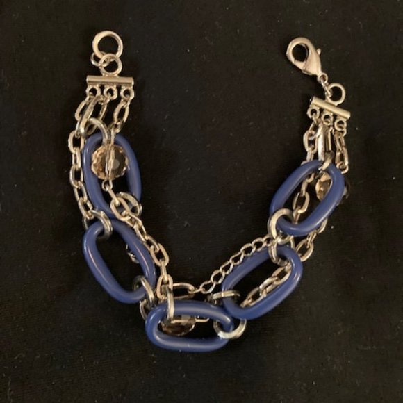 Nautical Blue Light Gold Tone Double Chain Necklace Earrings & Bracelet Set - Picture 6 of 6